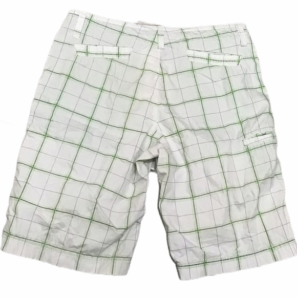 Men’s Old Navy Swim Trunks Surf Shorts Sz 32 Plaid White Green Beach Pool Button - Picture 4 of 4